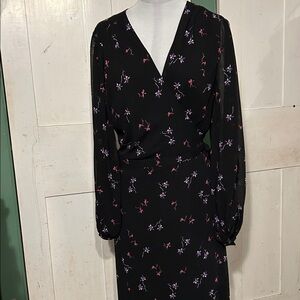 Ex Cond Banana Republic Wrap Maxi Dress Floral Sz 18 Fluttery Hem Hippie Boho